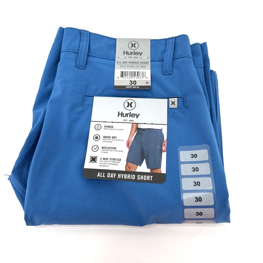 NEW Hurley Shorts Mens 30 (31x9 ACTUAL) All Day Hybrid Blue Quick Dry Stretch‎
